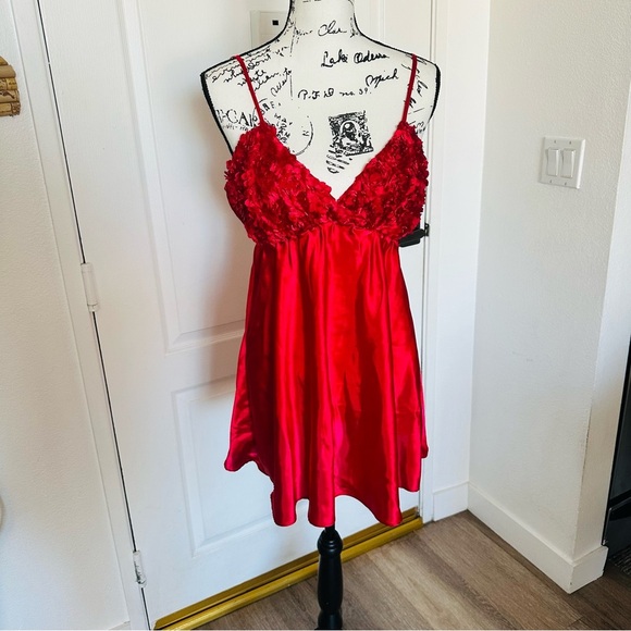 Luxurious Red Lace Floral Slip Dress Red Satin Tie Back Large - Picture 2 of 6